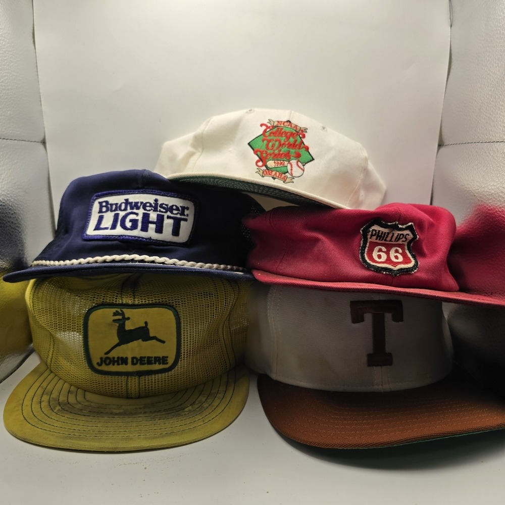 Vintage Lot of 5 Snapback Trucker Hats Budweiser John Deere NCAA Texas Phillips